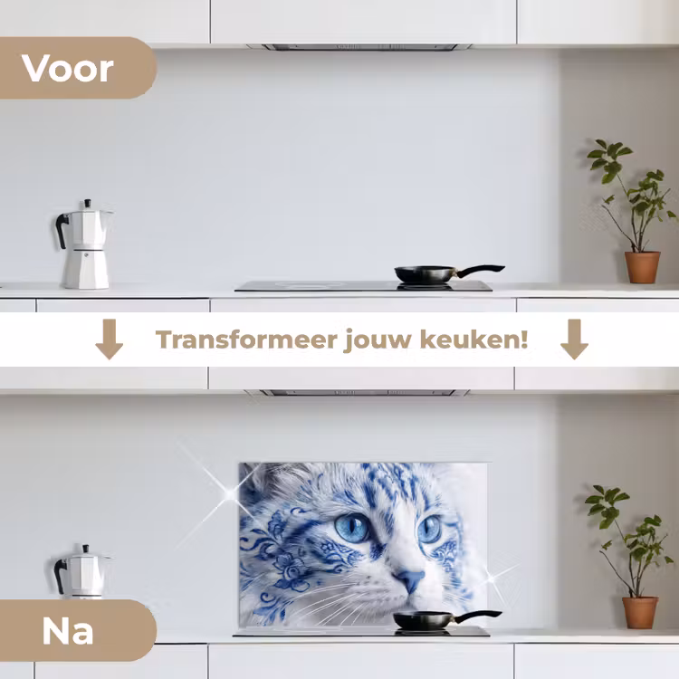 Spatscherm keuken - Kat - Patroon - Blauw — 7