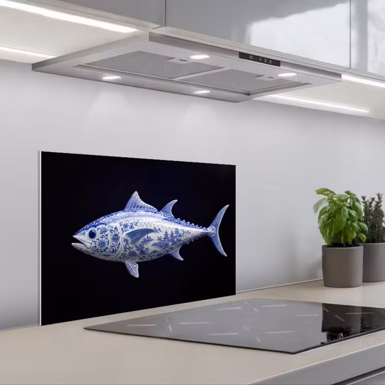 Spatscherm keuken - Porselein - Tonijn - Delfts - Blauw — 1