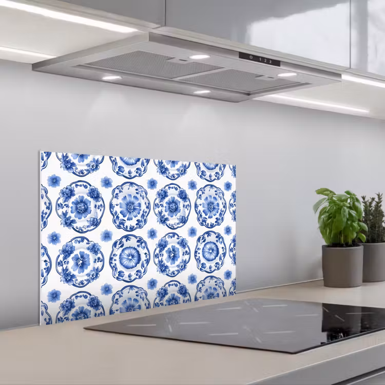 Spatscherm keuken - Sierborden - Bloemen - Blauw — 1