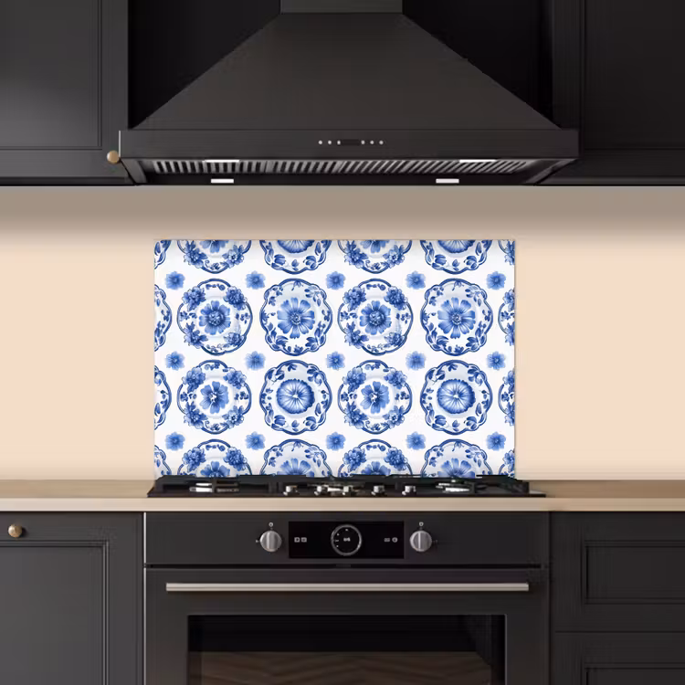 Spatscherm keuken - Sierborden - Bloemen - Blauw — 5