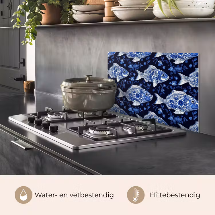 Spatscherm keuken - Vissen - Bloemen - Blauw — 2