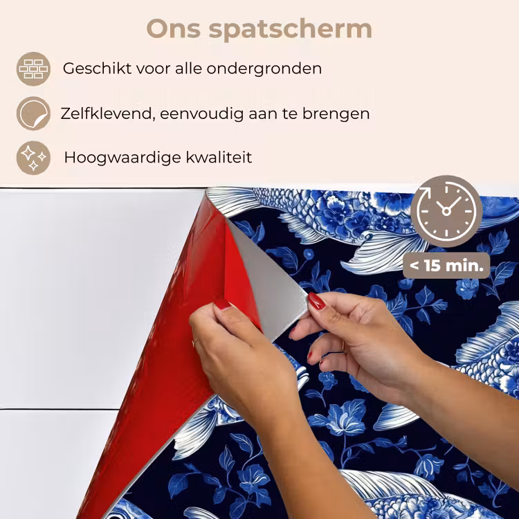 Spatscherm keuken - Vissen - Bloemen - Blauw — 4
