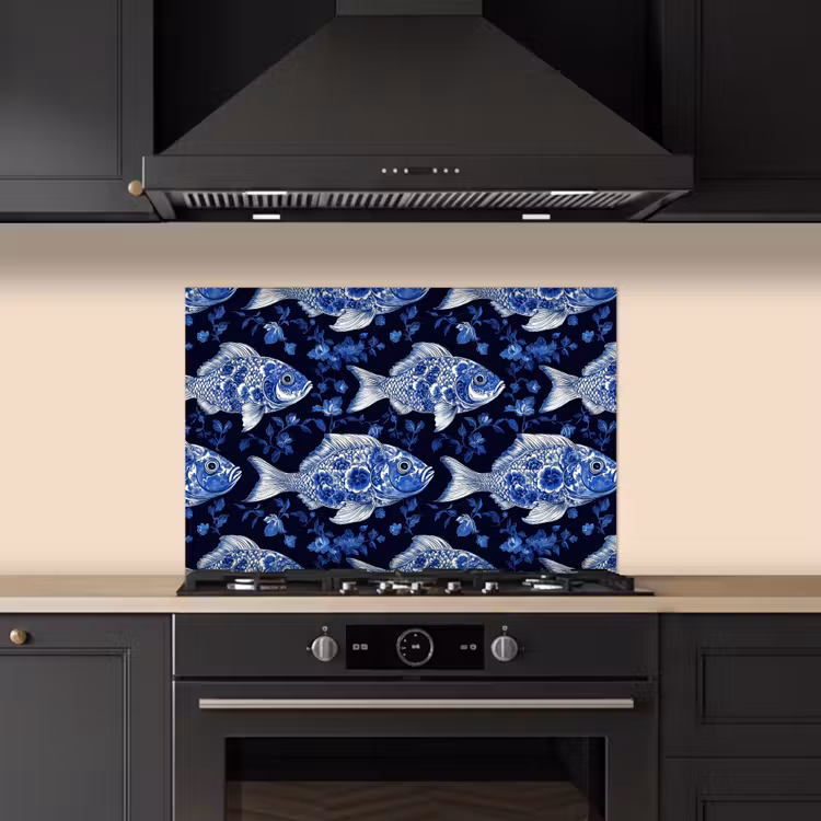 Spatscherm keuken - Vissen - Bloemen - Blauw — 5