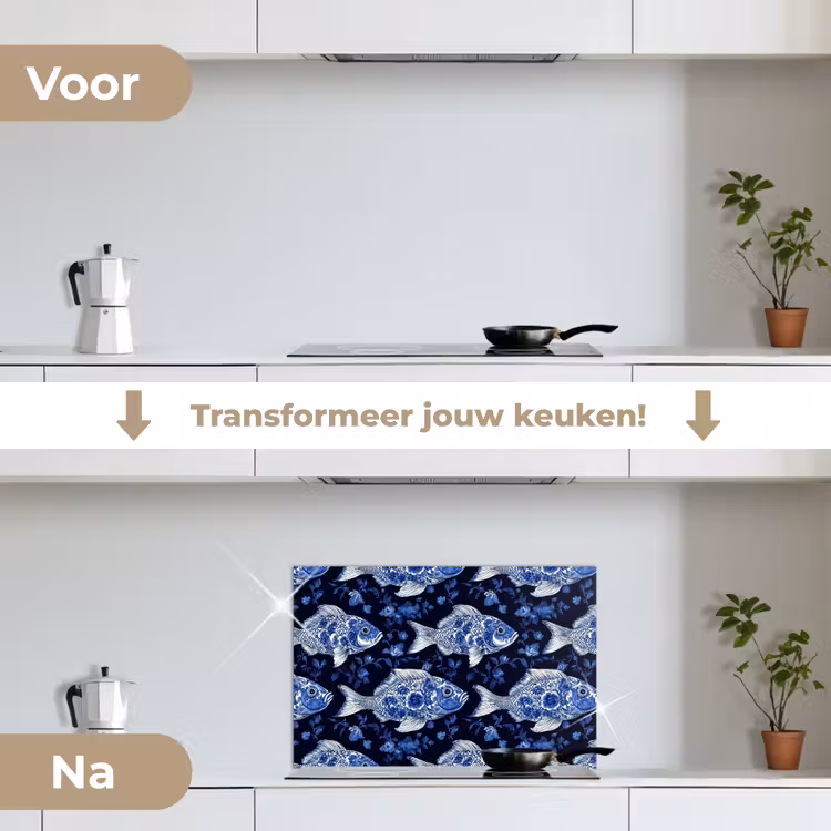 Spatscherm keuken - Vissen - Bloemen - Blauw — 7