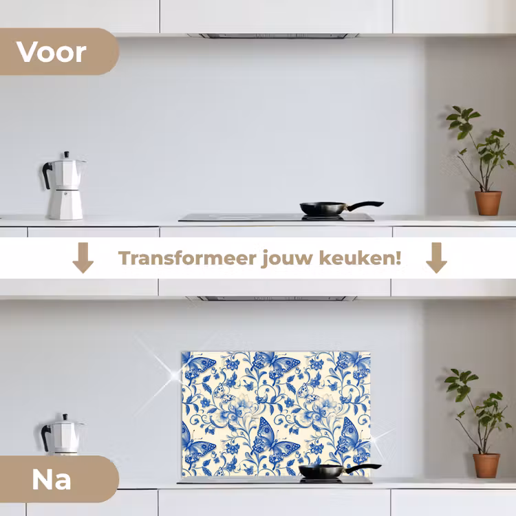 Spatscherm keuken - Vlinders - Bloemen - Blauw - Botanisch — 7