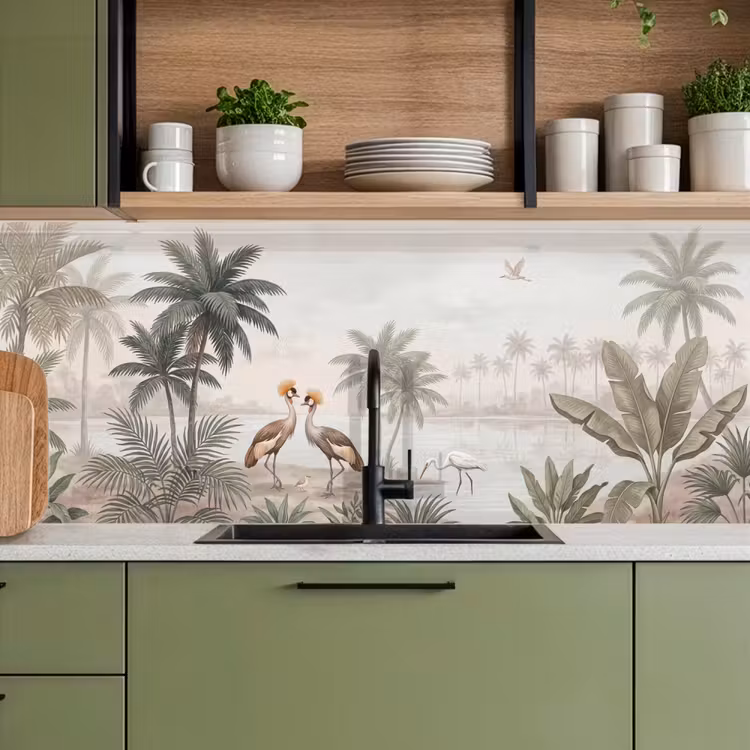 Keuken achterwand - Kraanvogels - Palmbomen - Tropisch — 7