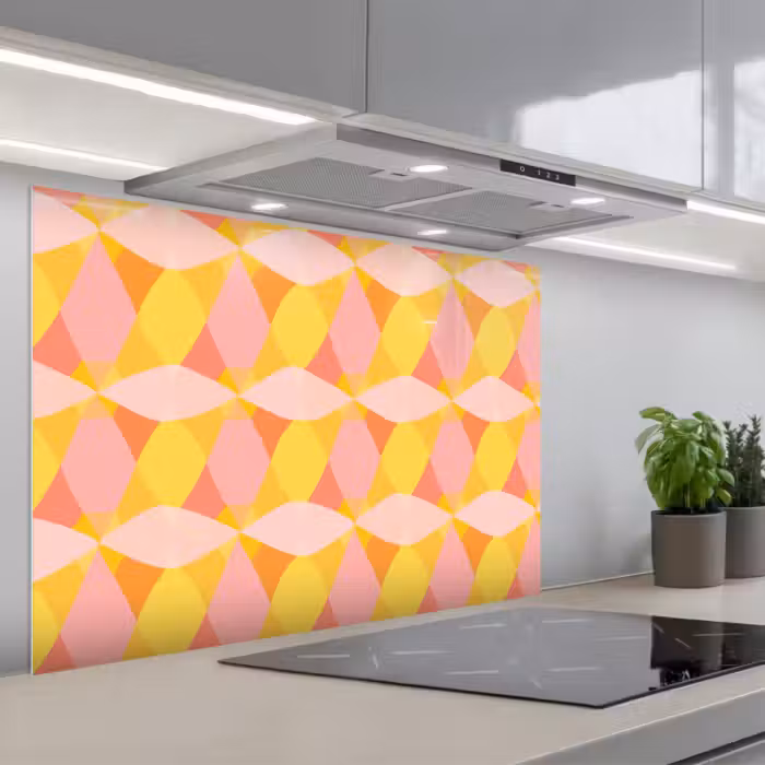 Spatscherm keuken - Kleurrijk - Ruitpatroon - Bladvormen