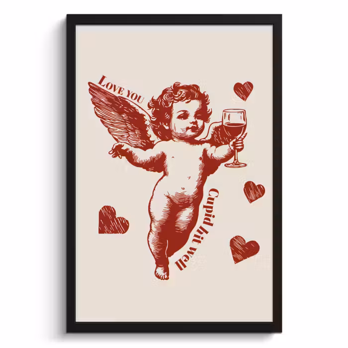 Poster met lijst - Cupido - Hartjes - Rood - Klassiek