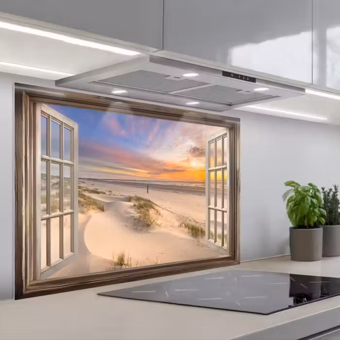Spatscherm keuken - Doorkijk - Strand - Duinen - Natuur - Landschap