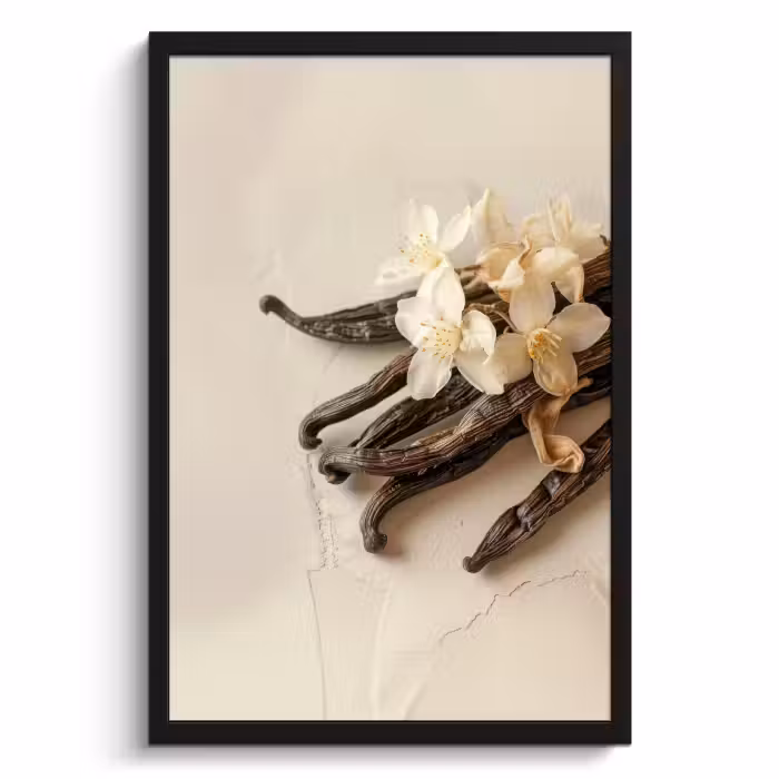 Poster met lijst - Vanille - Bloemen - Beige