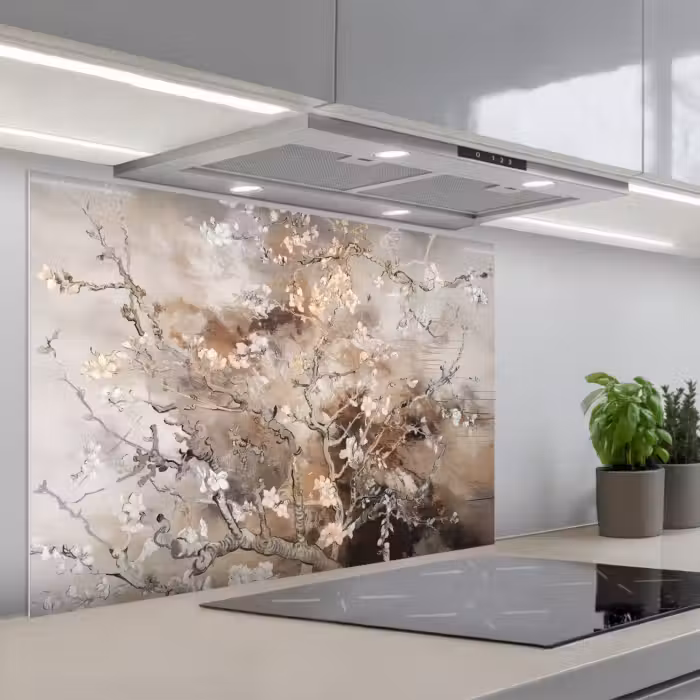 Spatscherm keuken - Amandelbloesem - Kunst - Van Gogh - Beige - Abstract