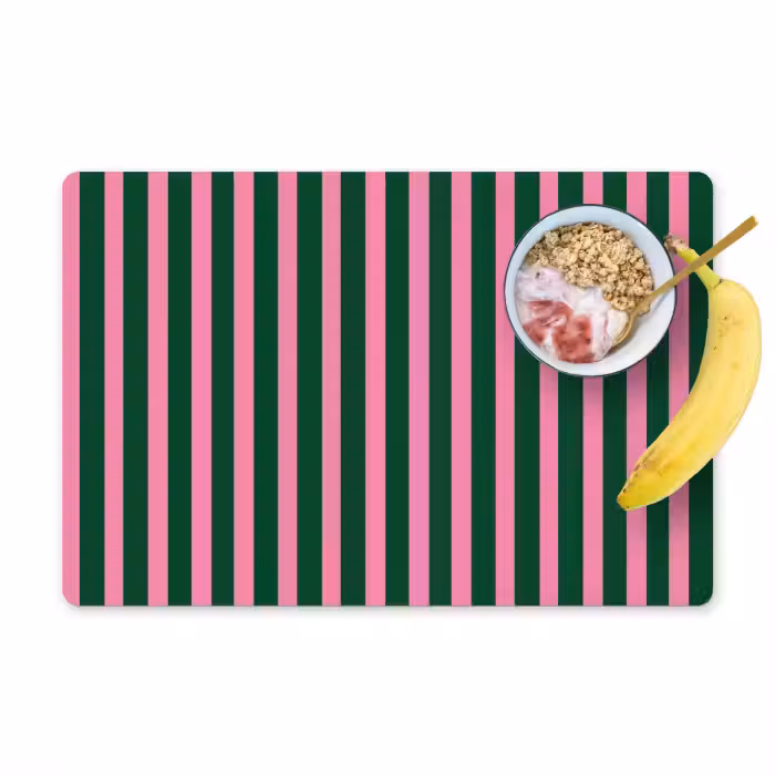 Placemat - 6 stuks - Verticale strepen - Groen - Roze