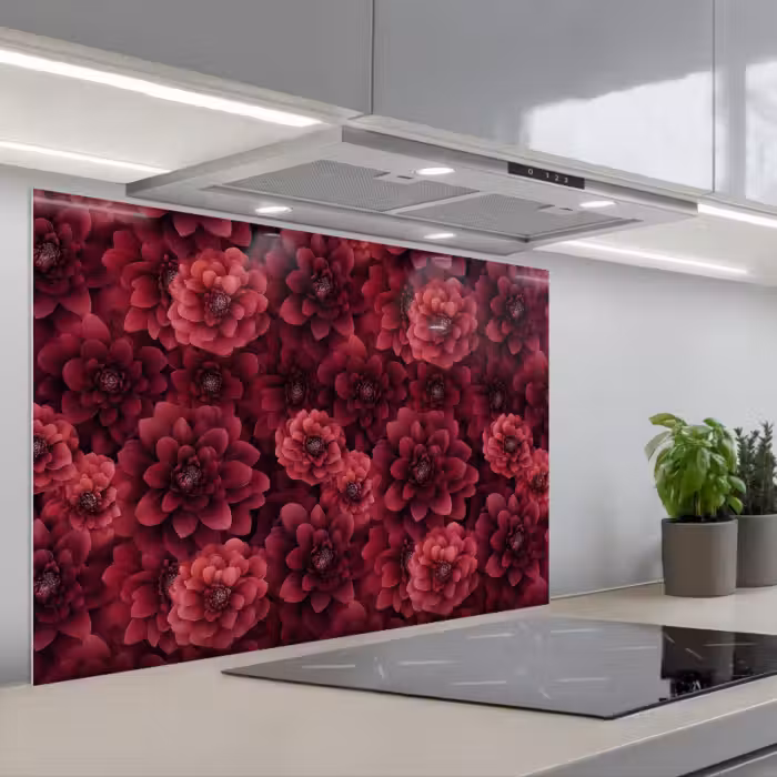 Spatscherm keuken - Dahlias - Bloemen - Rood