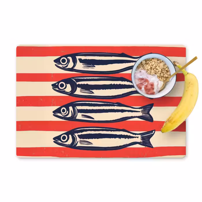Placemat vinyl - Sardines - Rood en beige strepen
