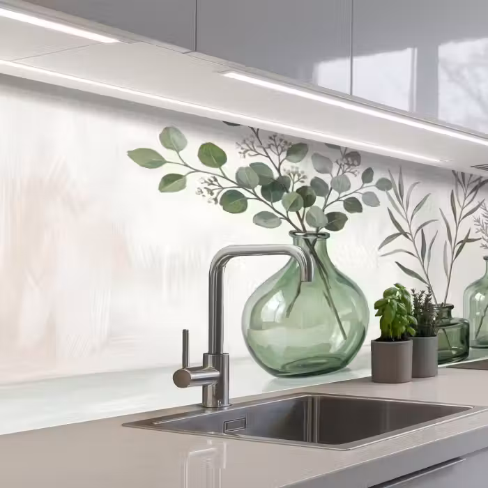 Spatscherm keuken - Vazen - Bladeren - Groen
