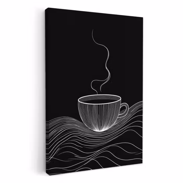 Canvas schilderij - Lijntekening - Koffiekop - Zwart