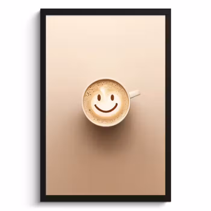 Poster met lijst - Koffie - Melkschuim - Lach - Beige