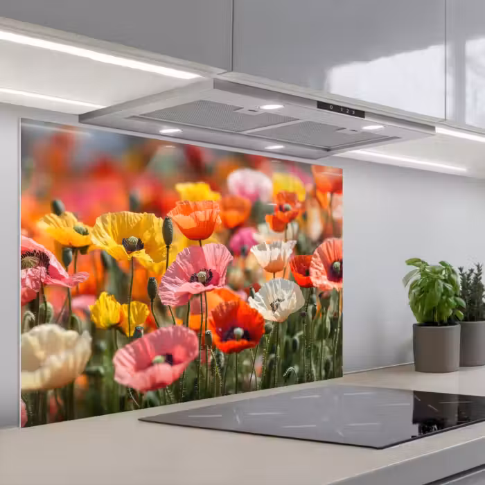 Spatscherm keuken - Bloemenveld - Klaprozen - Kleurrijk