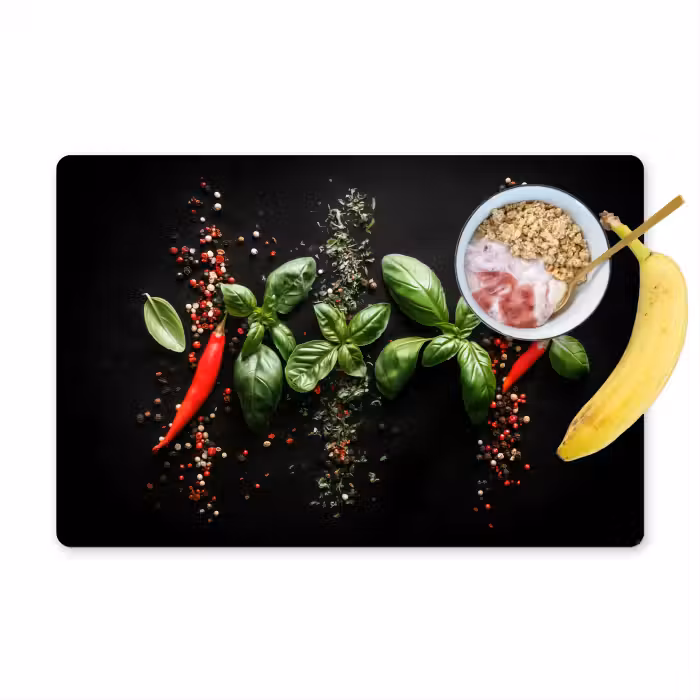 Placemat vinyl - Chilipepers - Basilicum - Blaadjes - Rood