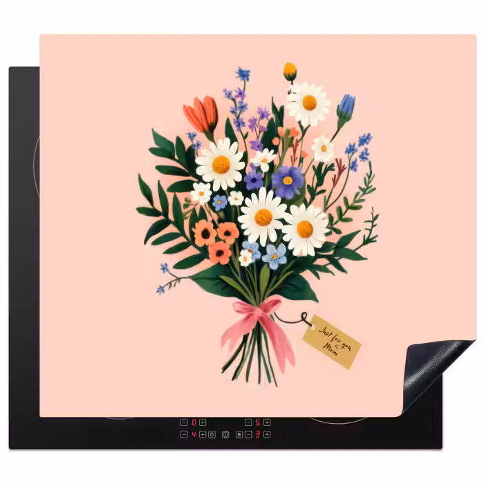 Inductie beschermer - Margrieten - Boeket - Strikje - Roze