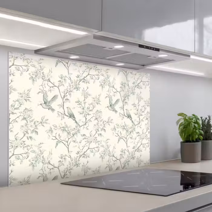 Spatscherm keuken - Klassiek - Vogels - Groen