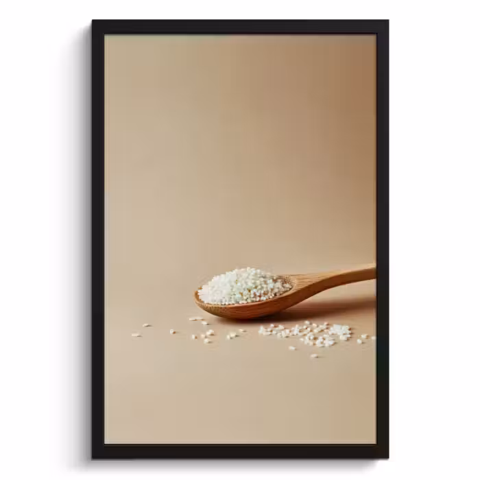 Poster met lijst - Lepel - Rijst - Hout - Beige