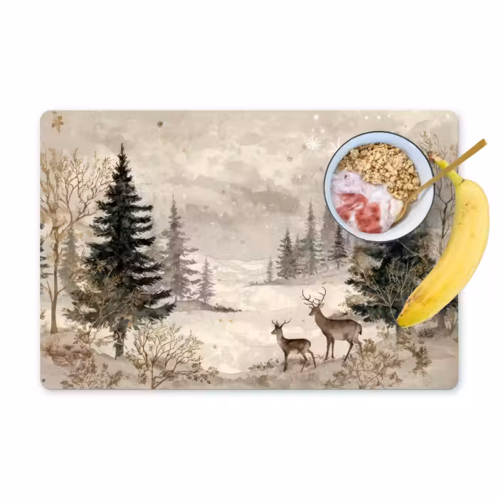 Placemat vinyl - Bos - Herten - Winter - Sneeuw