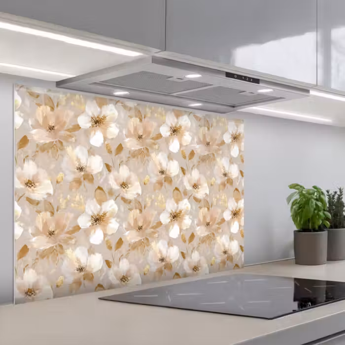 Spatscherm keuken - Bloemen - artistiek - Goud