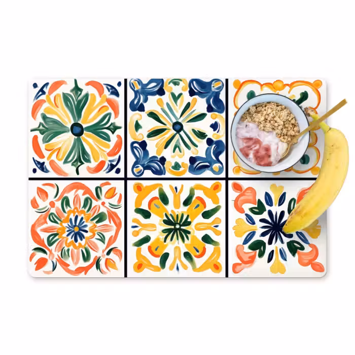 Placemat vinyl - Spaans - Tegels - Keramiek - Bloemen