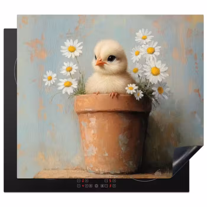 Inductie beschermer - Bloempot - Kuiken - Bloemetjes