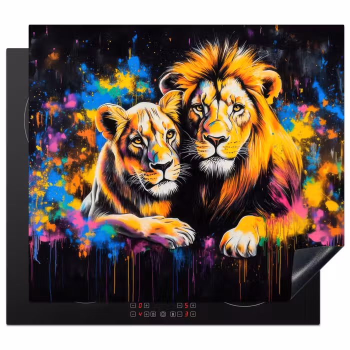 Inductie beschermer - Leeuwen - Schilderij - Kleuren