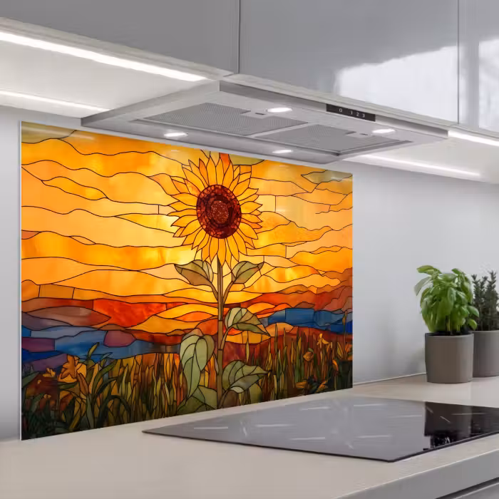 Spatscherm keuken - Zonnebloem - Mozaïek - Zonsondergang - Geel