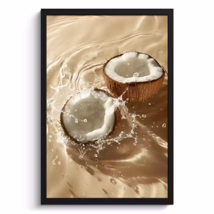 Poster met lijst - Kokosnoot - Water - Beige - Spetters