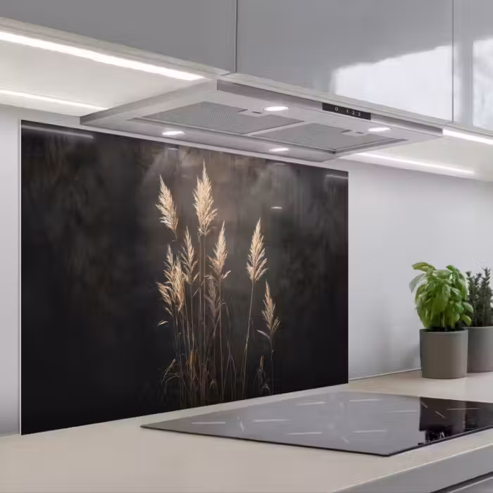 Spatscherm keuken - Siergras - Pluimen - Verlichting - Zwart