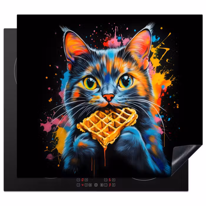 Inductie beschermer - Kat - Graffiti - Kleurrijk - Wafel - Eten