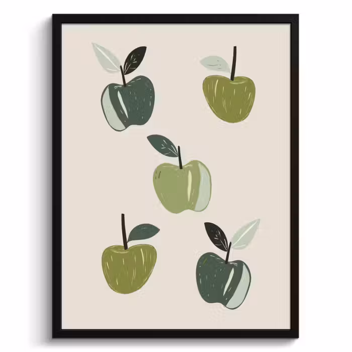 Poster met lijst - Appels - Groen - Illustratie - Bladeren