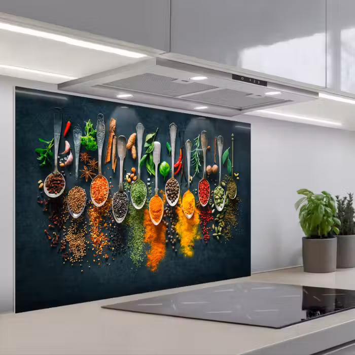 Spatscherm keuken - Kruiden - Specerijen - Lepels