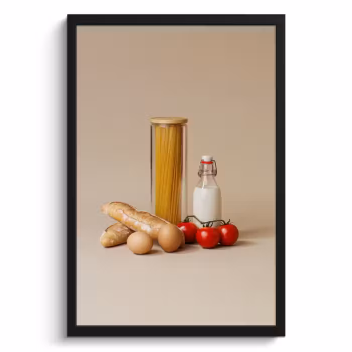 Poster met lijst - Spaghetti - Melk - Tomaten - Eieren - Brood