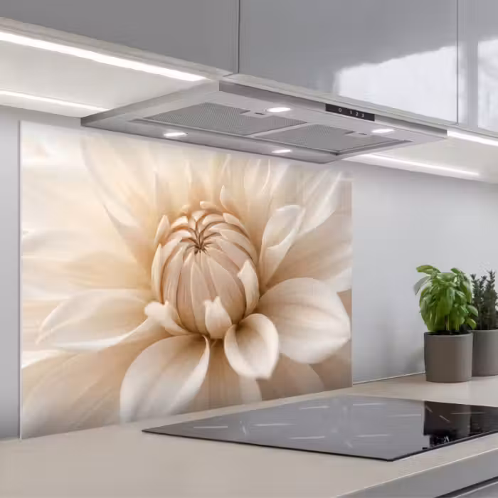 Spatscherm keuken - Bloem - Dahlia - Wit