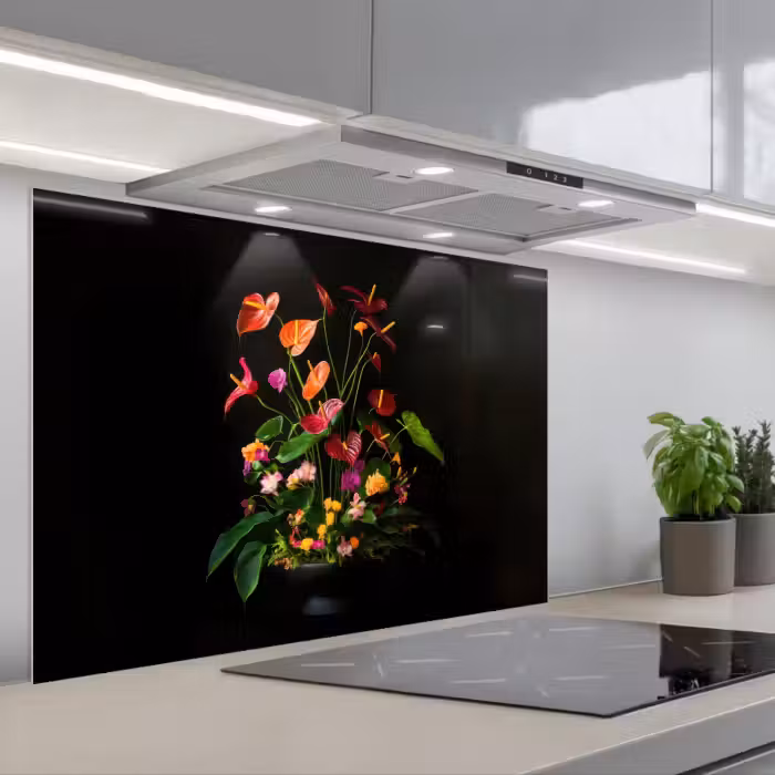 Spatscherm keuken - Bloemen - Vaas - Kleurrijk