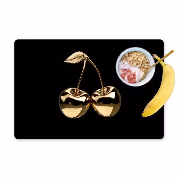 Placemat vinyl - Kersen - Zwart - Goud - Chrome
