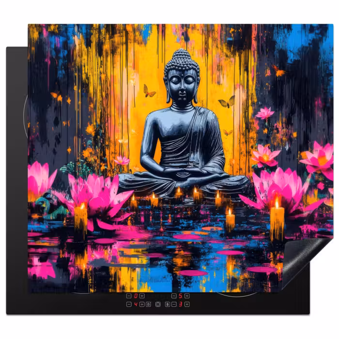 Inductie beschermer - Buddha - Bloemen - Kaarsen - Geel