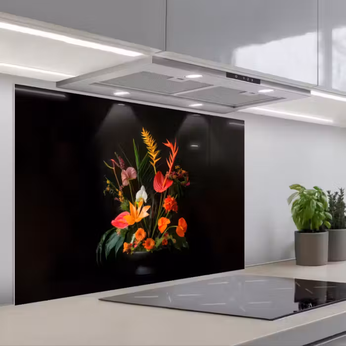 Spatscherm keuken - Schaal - Boeket - Bloemen