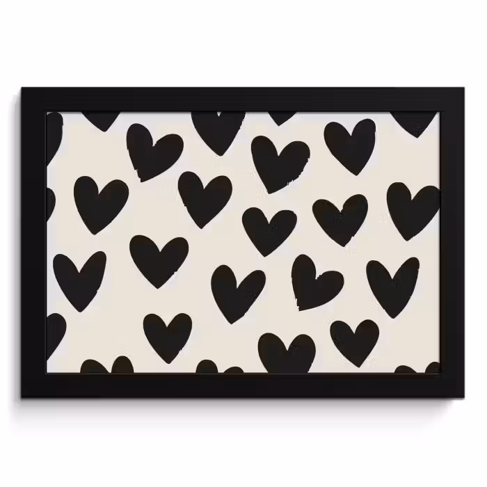 Poster met lijst - Hartjes - Zwart - Beige