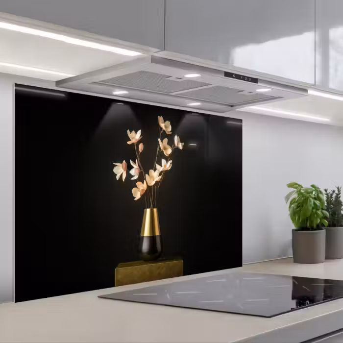 Spatscherm keuken - Sierlijk - Boeket - Goud - Vaas
