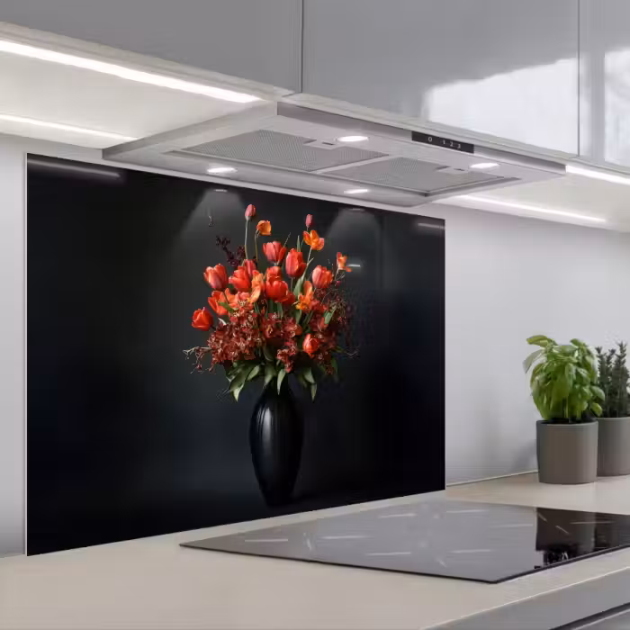 Spatscherm keuken - Boeket - Tulpen - Vaas - Rood