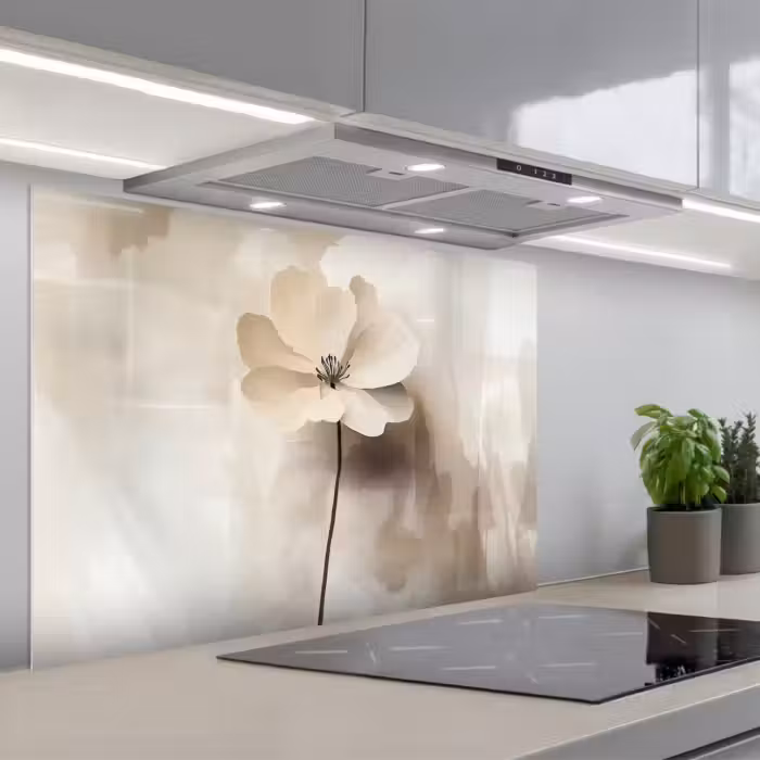 Spatscherm keuken - Bloem - Beige - Verf - Schaduw