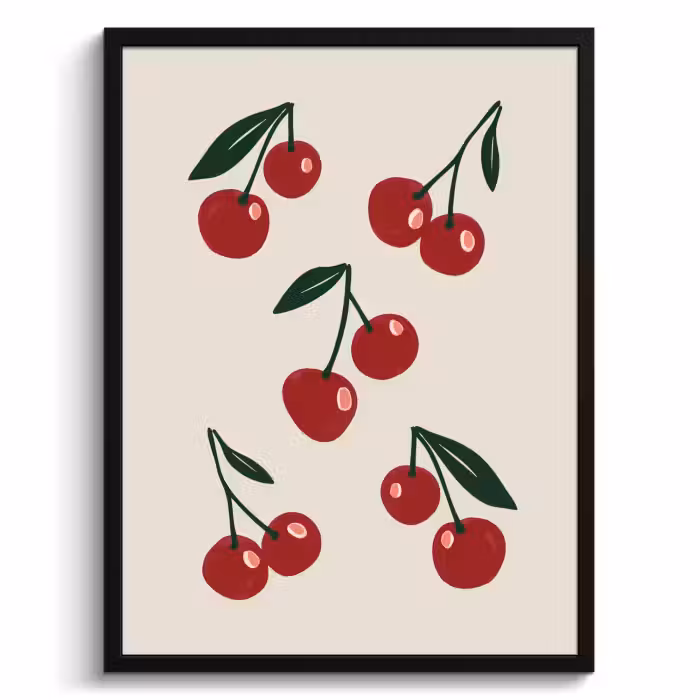 Poster met lijst - Kersen - Blaadjes - Rood