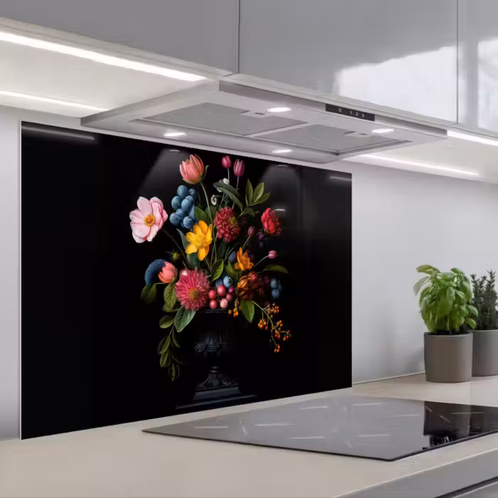 Spatscherm keuken - Bloemen - Vrolijk - Vaas
