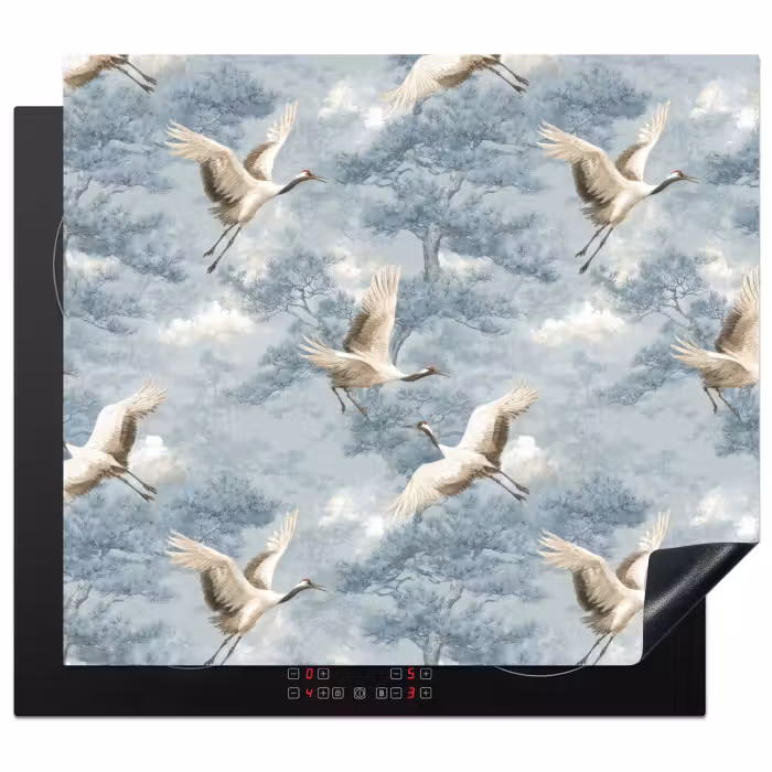 Inductie beschermer - Wolken - Kraanvogels - Blauw